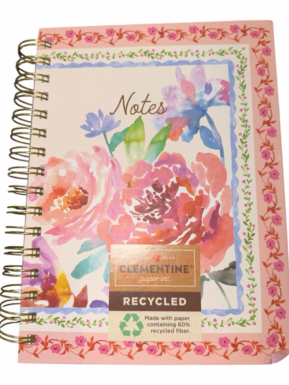 Clementine Pink Floral Spiral Notebook - Recycled Notes